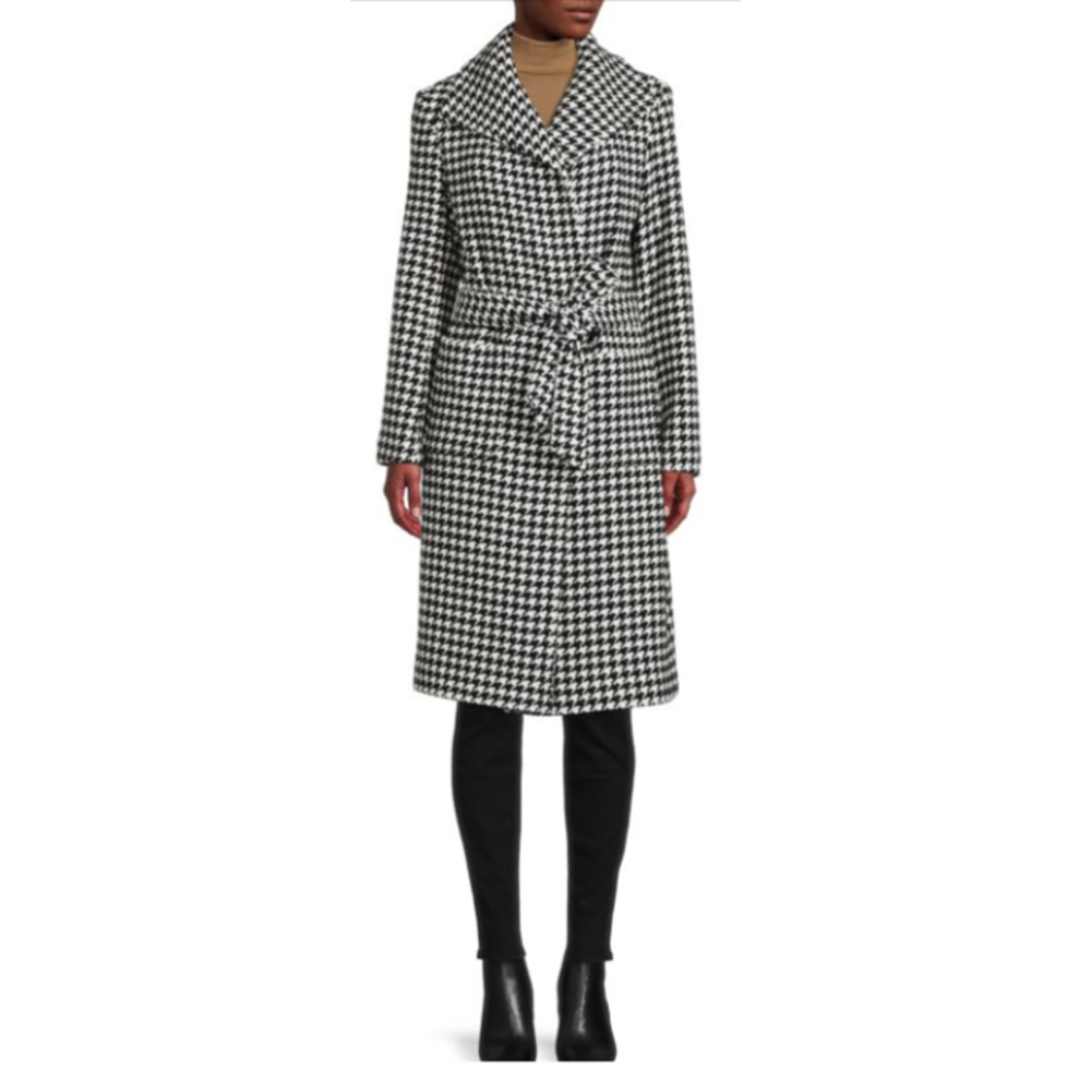 Elie Tahari Belted Houndstooth Coat Small 2-8 MSRP $395